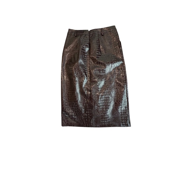 Rachel Comey Faux Leather Croc Embossed Pencil Skirt Button Front Brown Size 4 - Picture 6 of 6